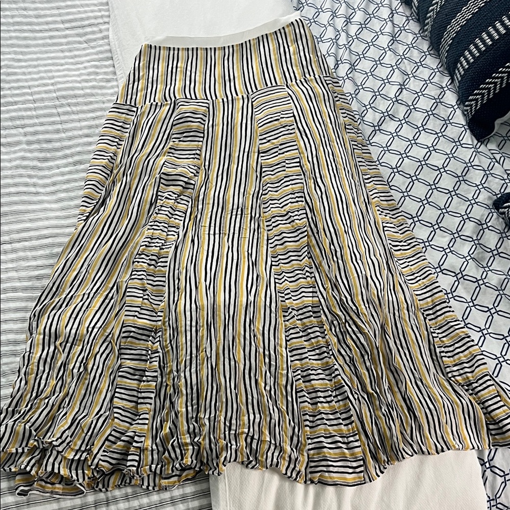 Reiss Yellow and Black Striped Midi Skirt